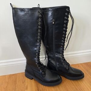 ZigiSoho Women's Black Knee-High Lace-Up Boots